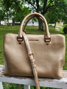 Michael Michael Kors Metallic Gold Leather Satchel Crossbody Preloved